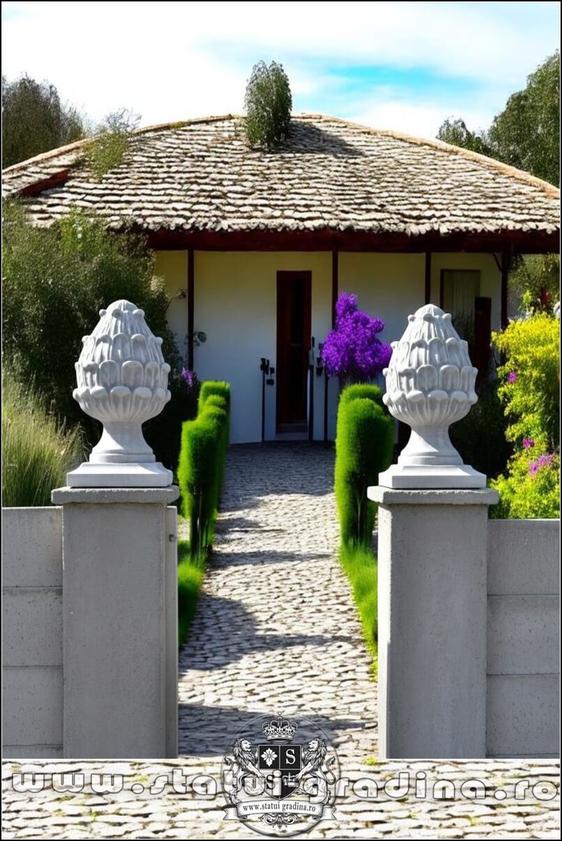 Capitel con de pin cu bază, gri patinat, model T3. (4)