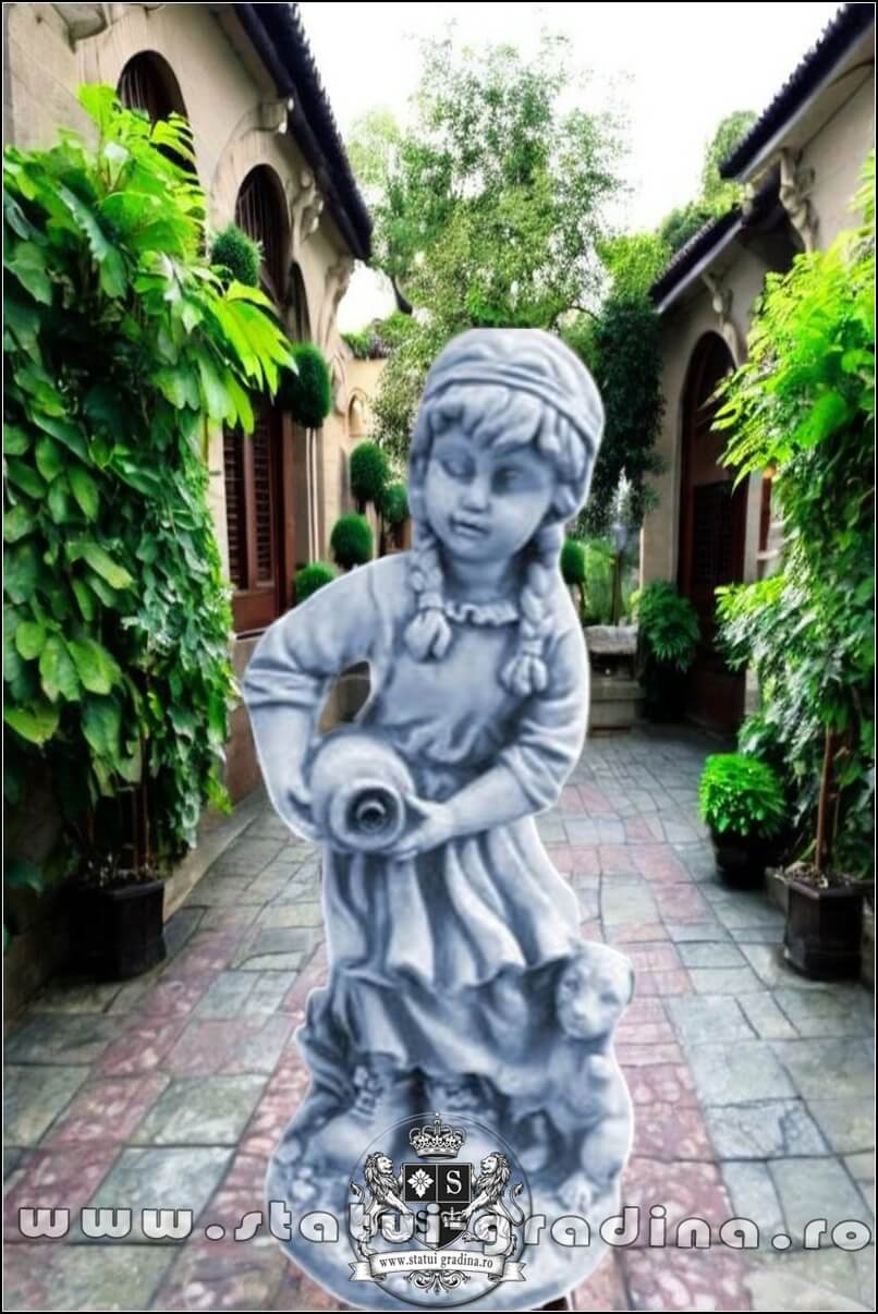 Fetiţa cu ulcea și cățel, gri patinat, model S104. (1)