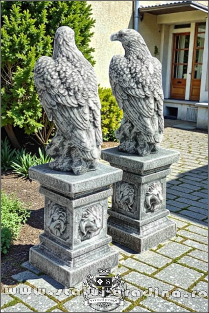 Set 2 statuete vulturi cu socluri, gri antichizat. (5)