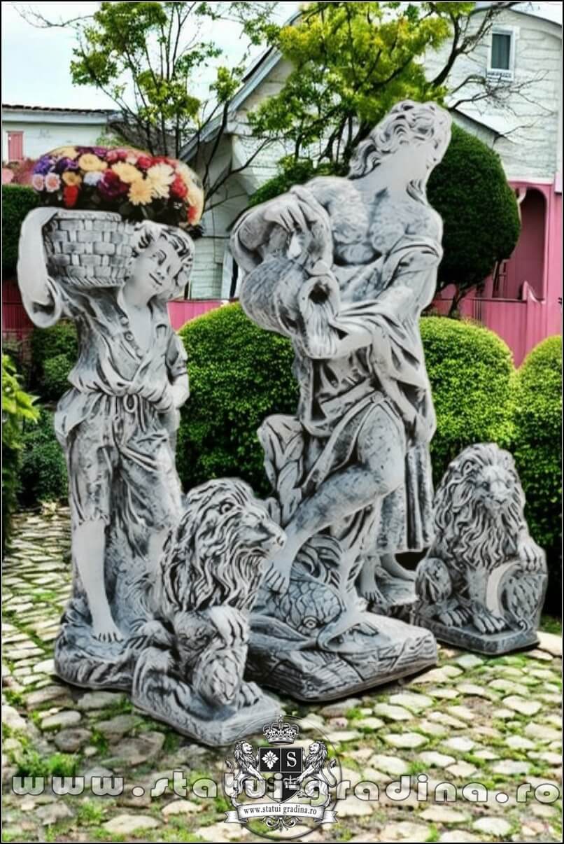 Set cinci statuete, gri patinat, model S94. (2)