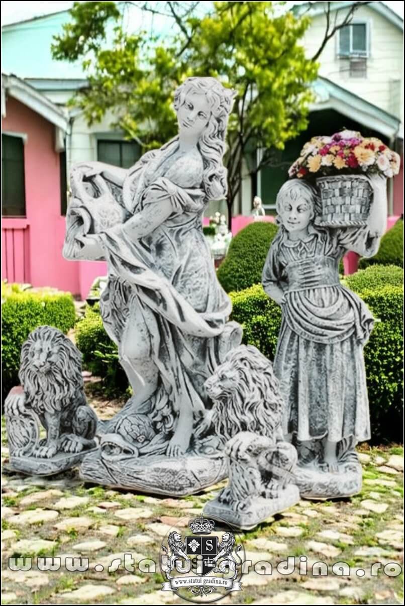 Set cinci statuete, gri patinat, model S94. (3)