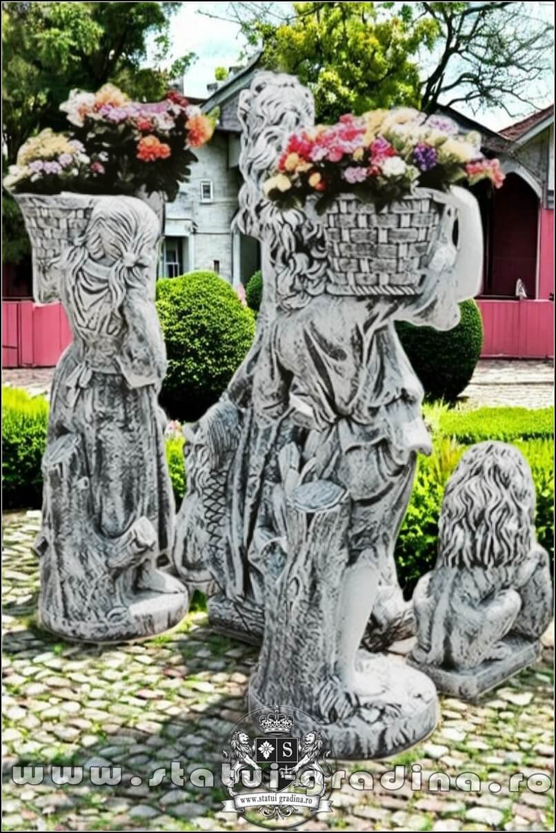 Set cinci statuete, gri patinat, model S94. (4)