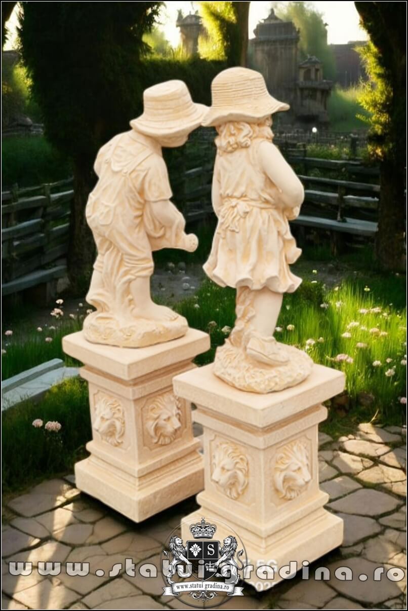 Set doi grădinari cu socluri, galben patinat, model S92-S27. (4)