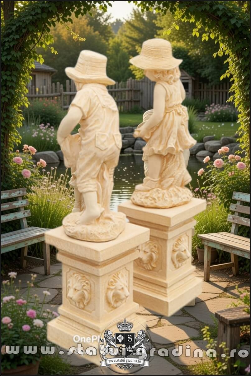 Set doi grădinari cu socluri, galben patinat, model S92-S27. (5)