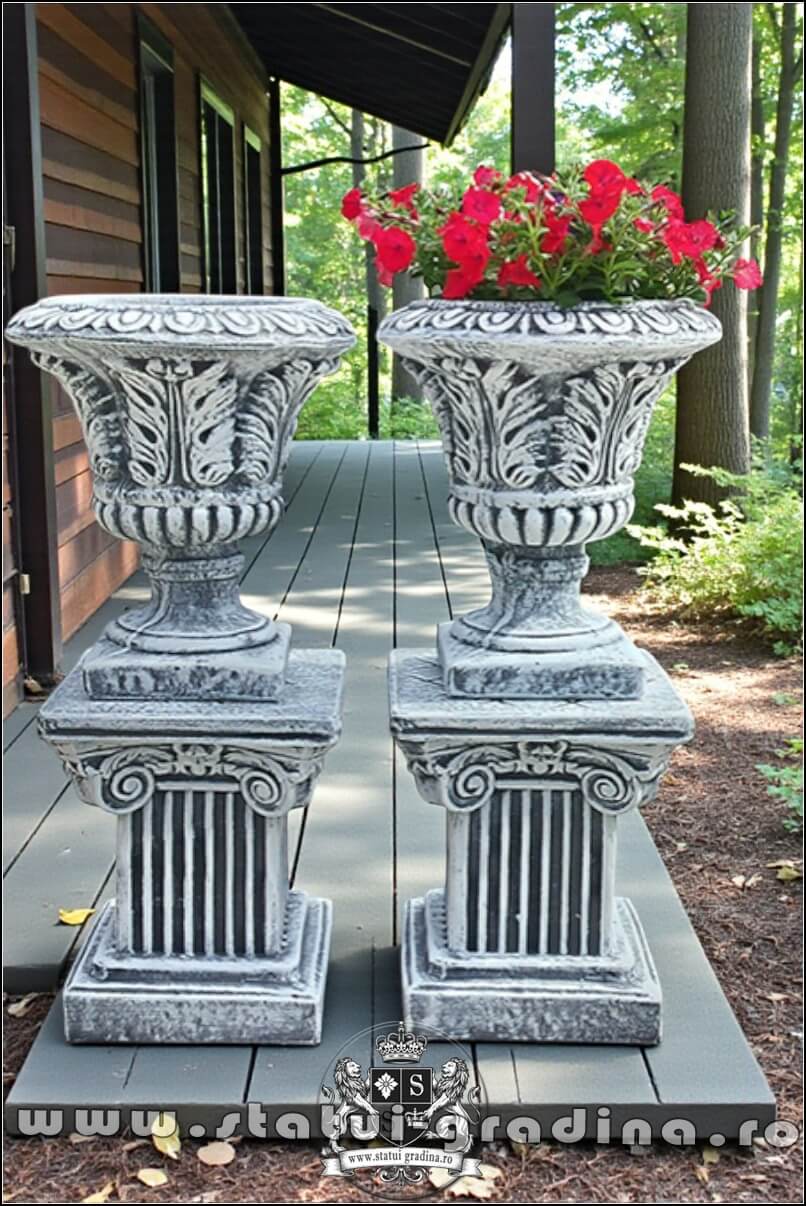 Set soclu cu vază, gri patinat, model S64-V3. (1)