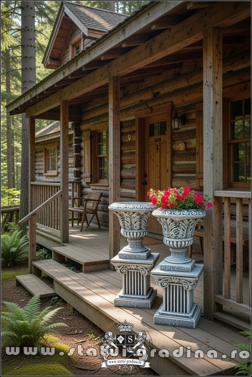 Set soclu cu vază, gri patinat, model S64-V3. (4)