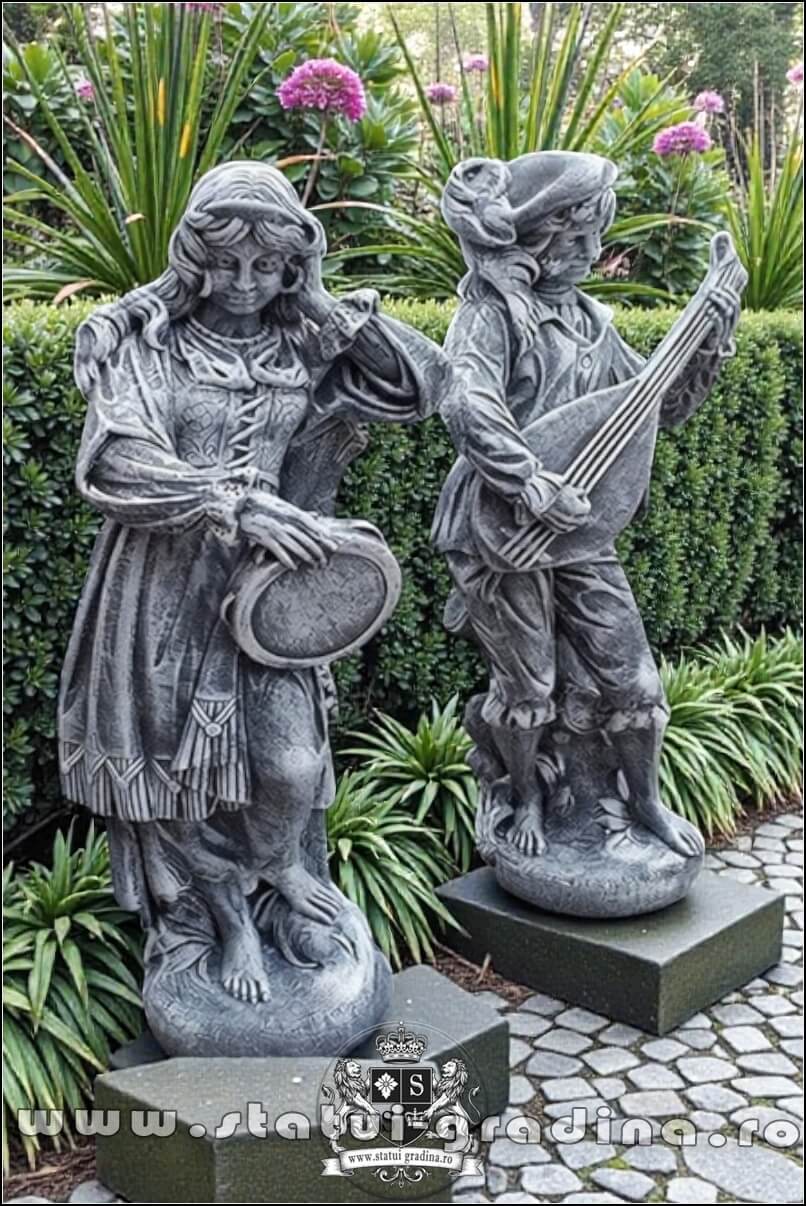 Set statuete muzicanți, gri patinat, model S69. (2)