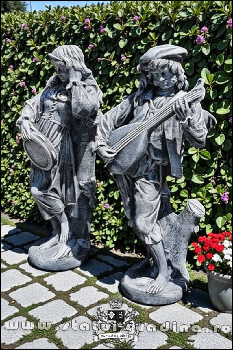 Set statuete muzicanți, gri patinat, model S69. (3)