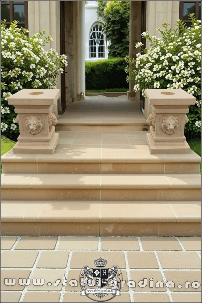 Soclu, stativ, cap de leu, galben patinat, model S84. (5)