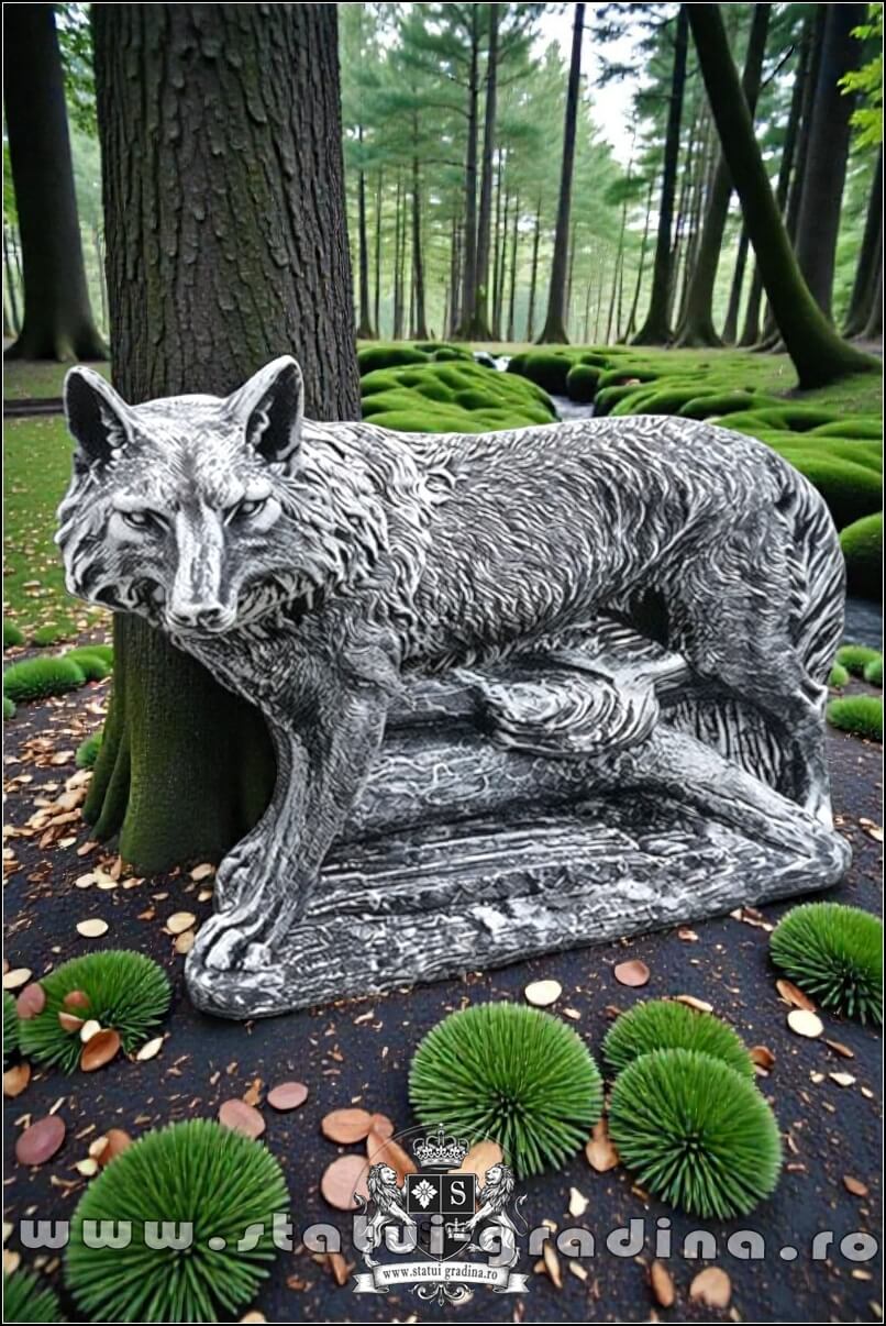 Statuetă animal lup, gri antichizat, model S78.