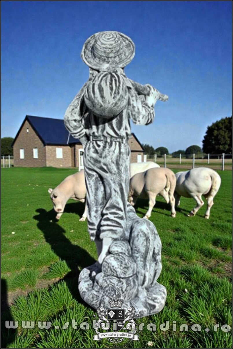 Statuetă ciobănaș cu cățel, gri patinat, model S73. (4)