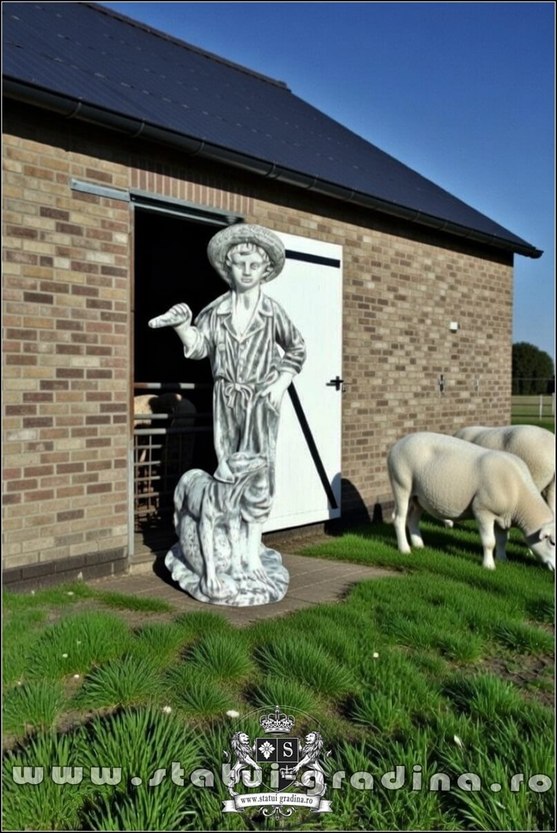 Statuetă ciobănaș cu cățel, gri patinat, model S73. (5)