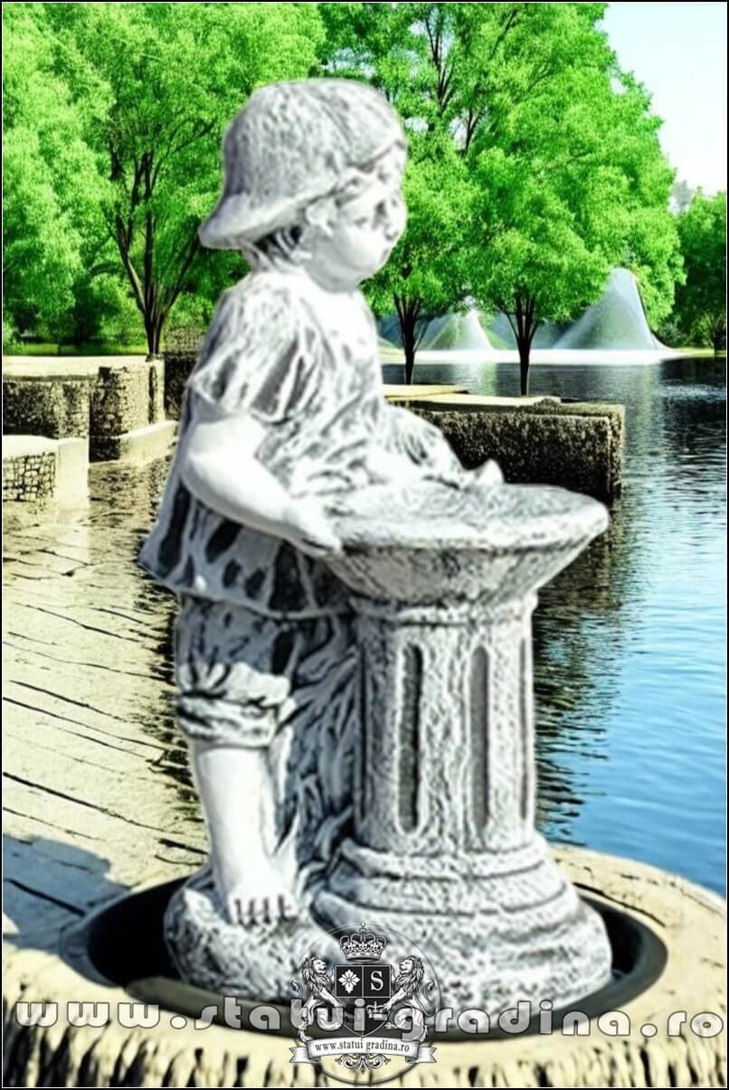 Statuetă copil la cișmea, gri patinat, model S93. (2)