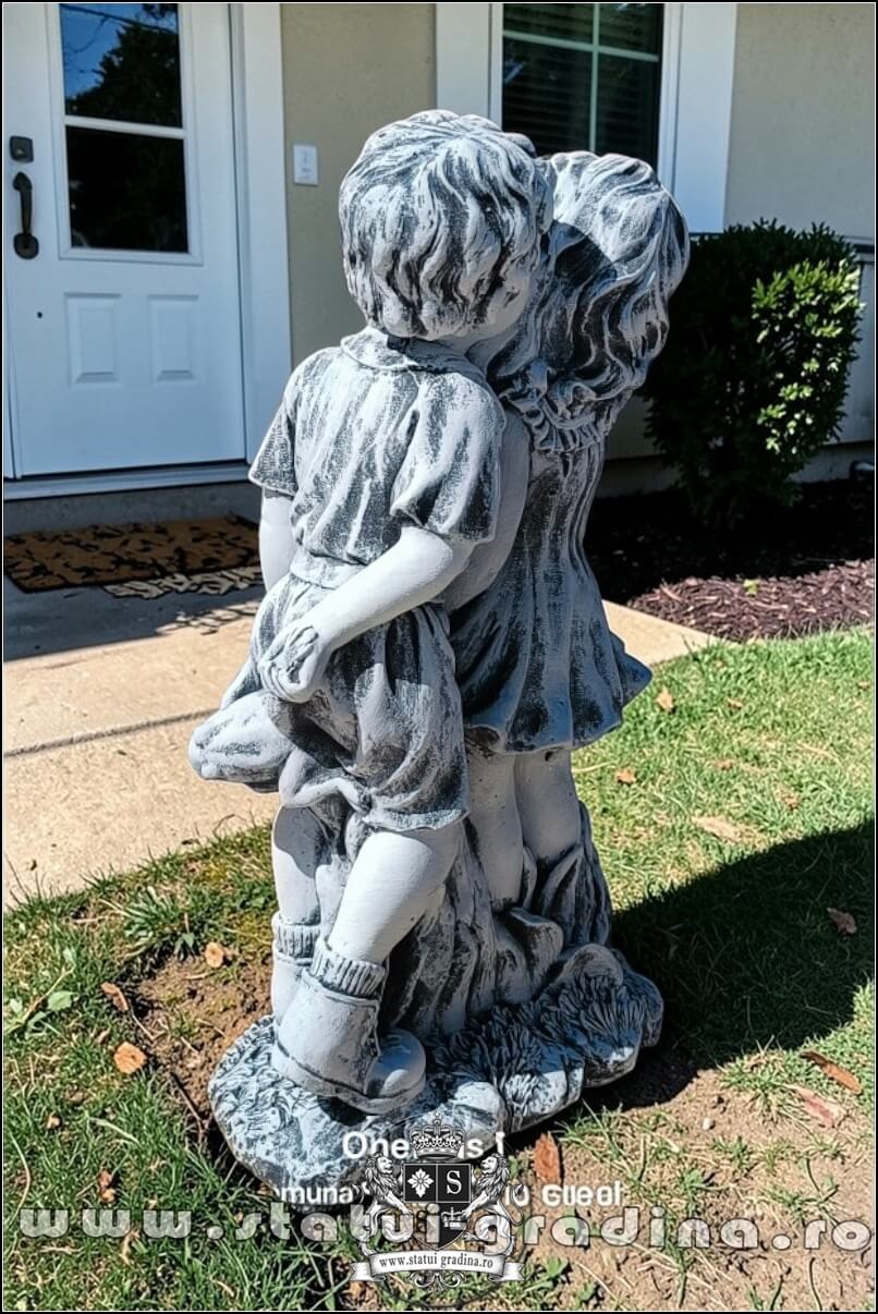 Statuetă copil și fetiță, gri antichizat, model S101. (4)