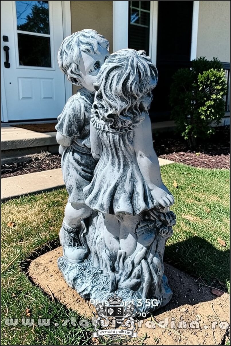 Statuetă copil și fetiță, gri antichizat, model S101. (5)