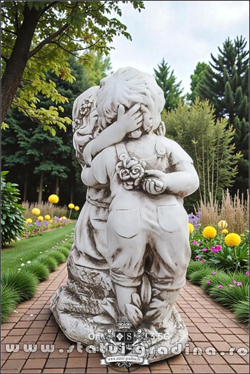 Statuetă copilași sărutându-se, gri antichizat, model S113. (4)