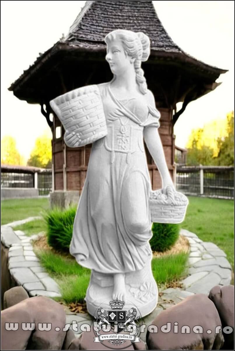 Statuetă domnița cu coșulețe, alb marmorat, model S67. (1)