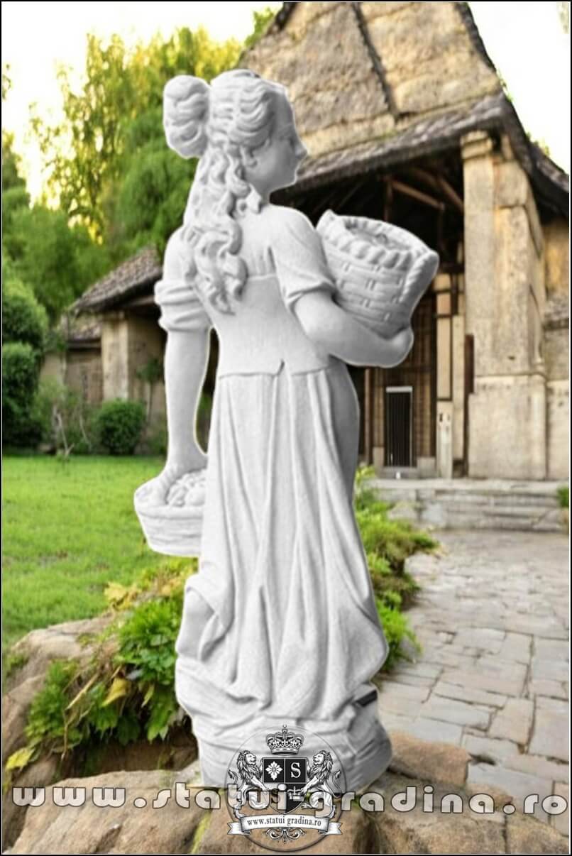 Statuetă domnița cu coșulețe, alb marmorat, model S67. (2)