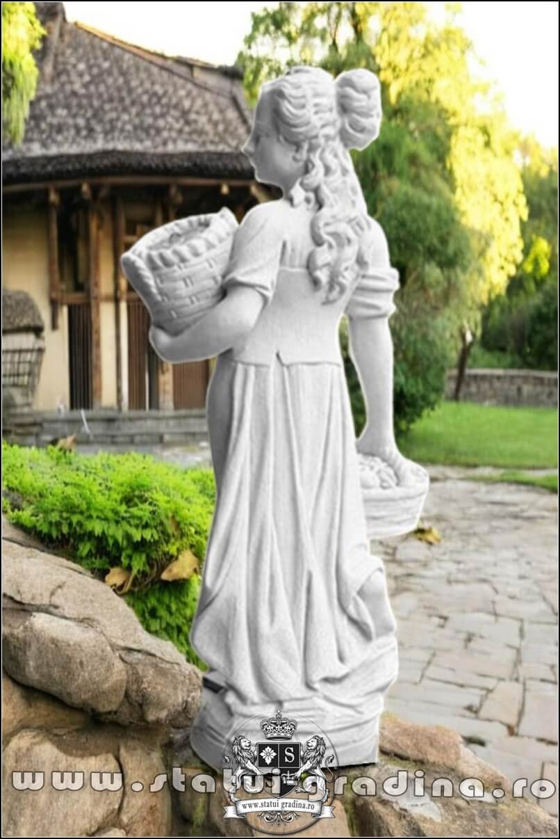 Statuetă domnița cu coșulețe, alb marmorat, model S67. (3)