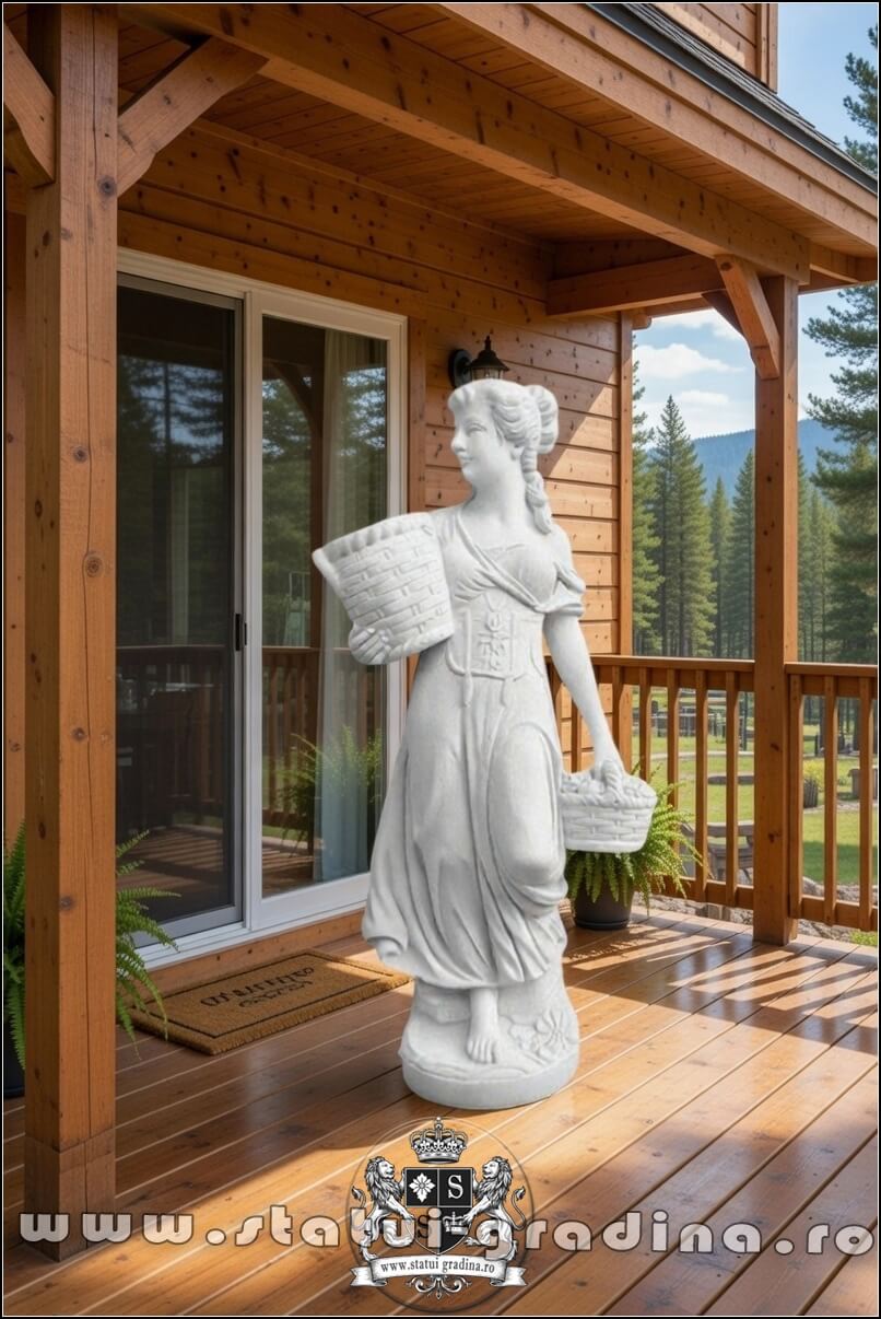 Statuetă domnița cu coșulețe, alb marmorat, model S67. (5)