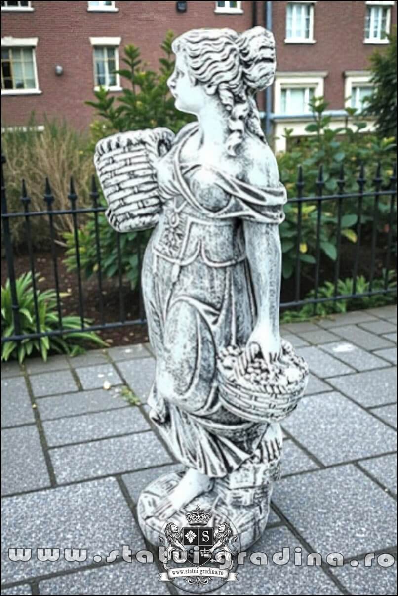 Statuetă domnița cu coșulețe, gri marmorat, model S67. (2)