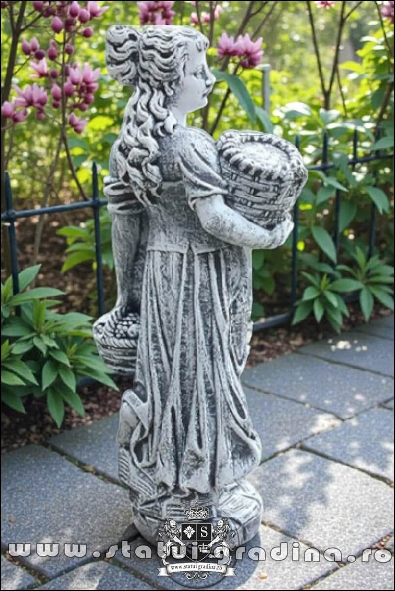 Statuetă domnița cu coșulețe, gri marmorat, model S67. (3)