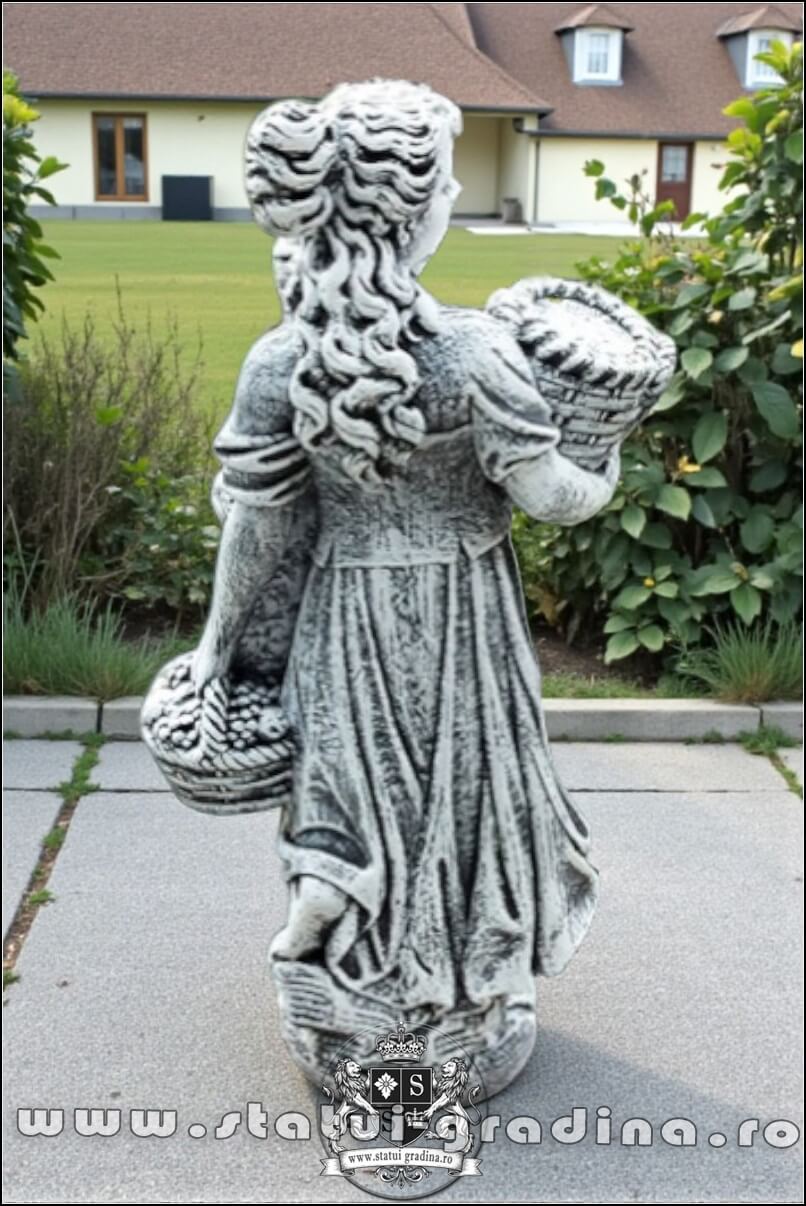 Statuetă domnița cu coșulețe, gri marmorat, model S67. (4)