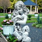 Statuetă fetița cu cățeluș, gri patinat, model S88.