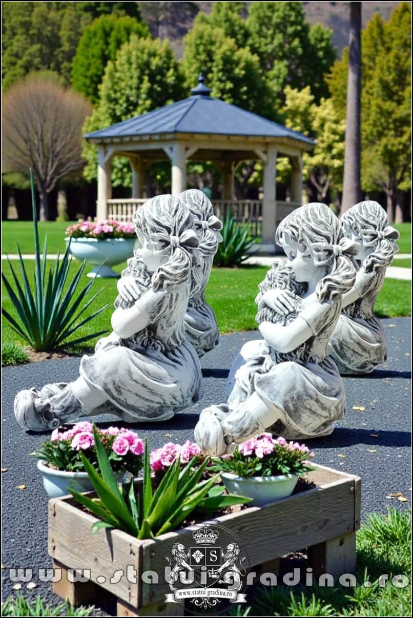 Statuetă fetița cu cățeluș, gri patinat, model S88. (4)