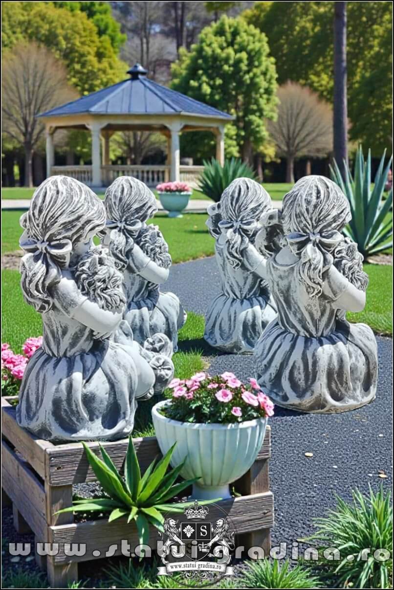 Statuetă fetița cu cățeluș, gri patinat, model S88. (5)