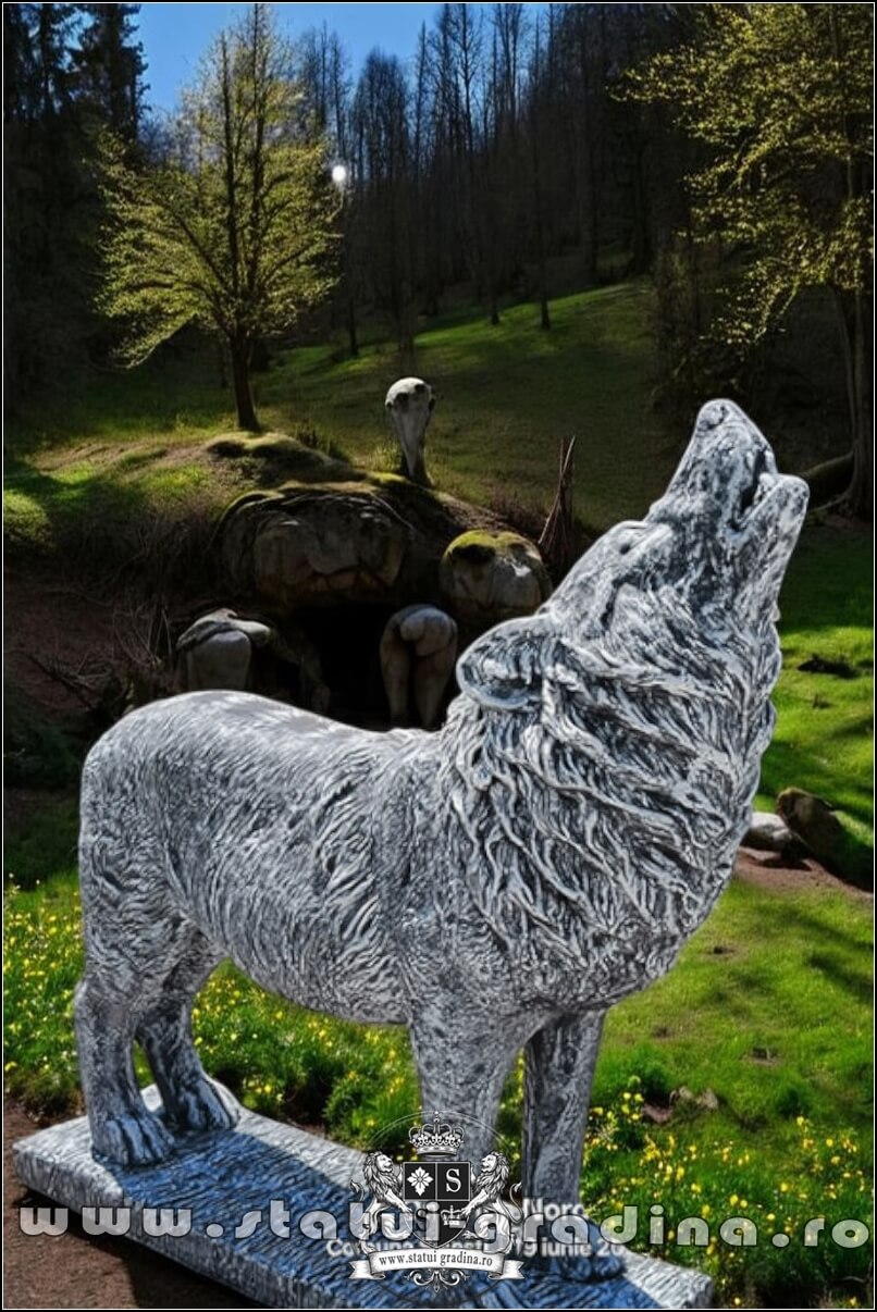 Statuetă lup mare în picioare, gri patinat, model S95. (1)