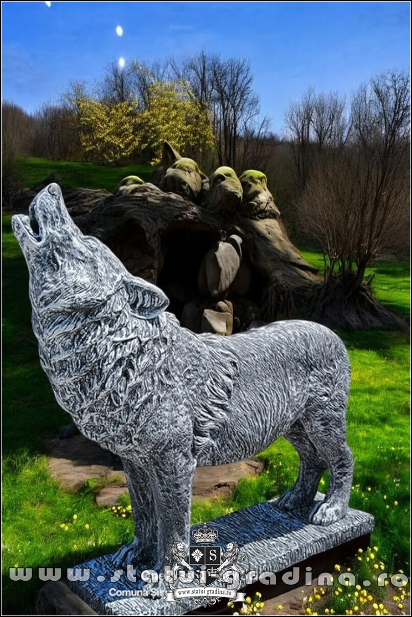 Statuetă lup mare în picioare, gri patinat, model S95. (2)