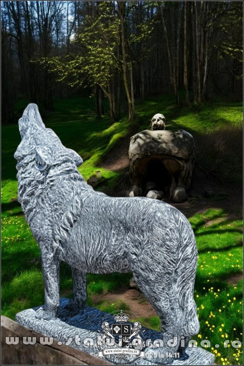 Statuetă lup mare în picioare, gri patinat, model S95. (3)