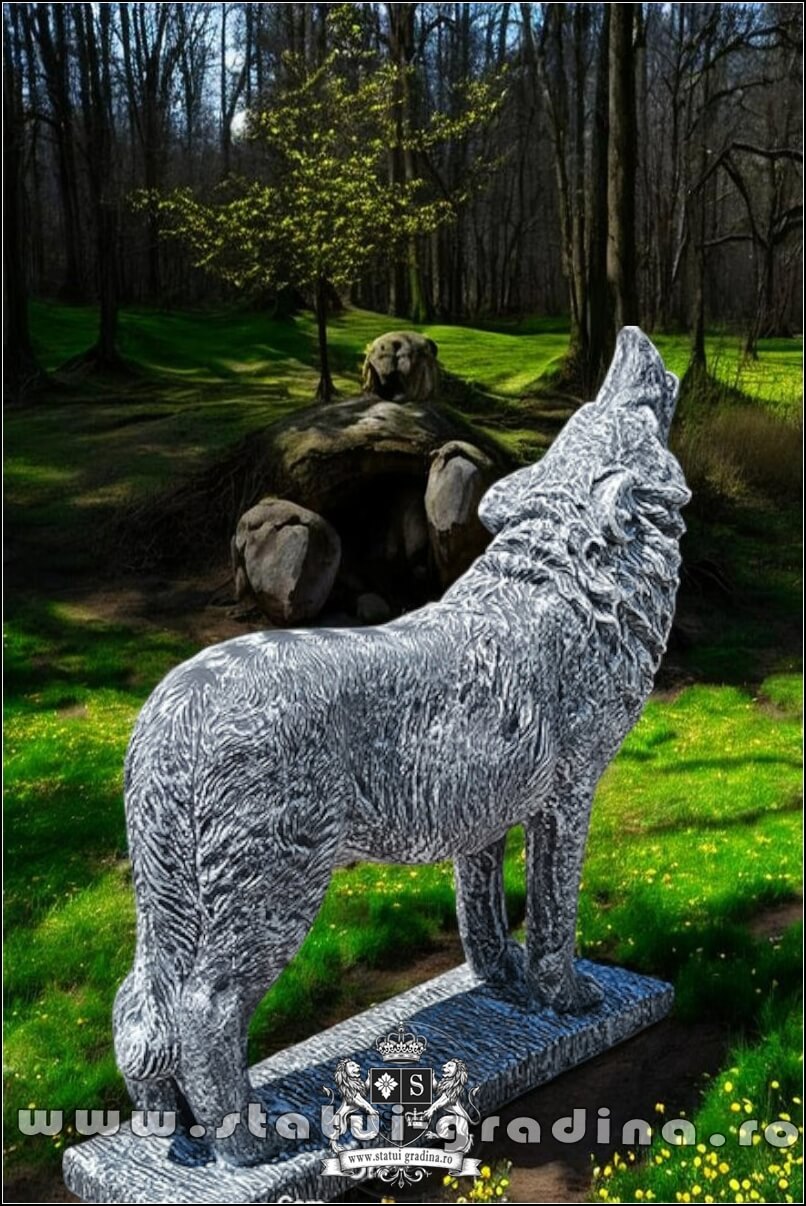 Statuetă lup mare în picioare, gri patinat, model S95. (4)
