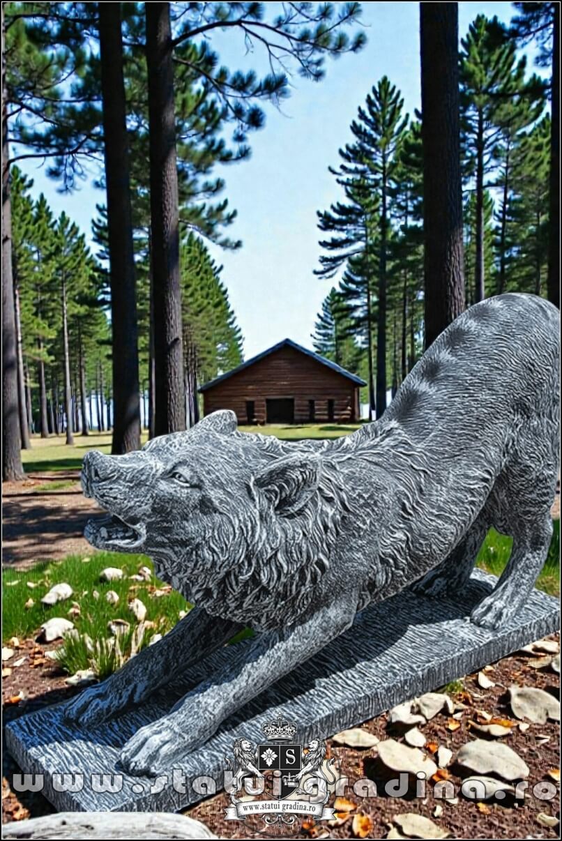 Statuetă lupoaică mare, gri antichizat, model S96. (3)