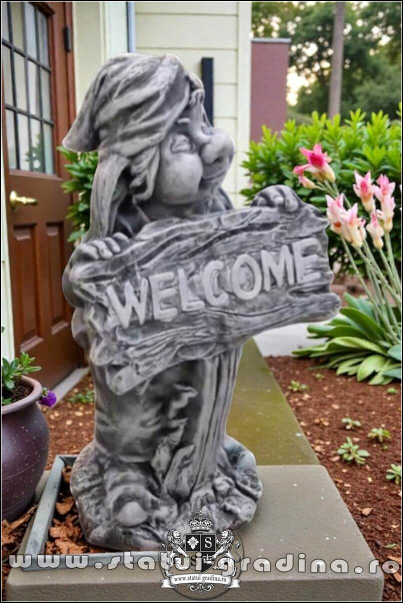 Statuetă pitic trol ''bun-venit'', din beton, model S68. (2)