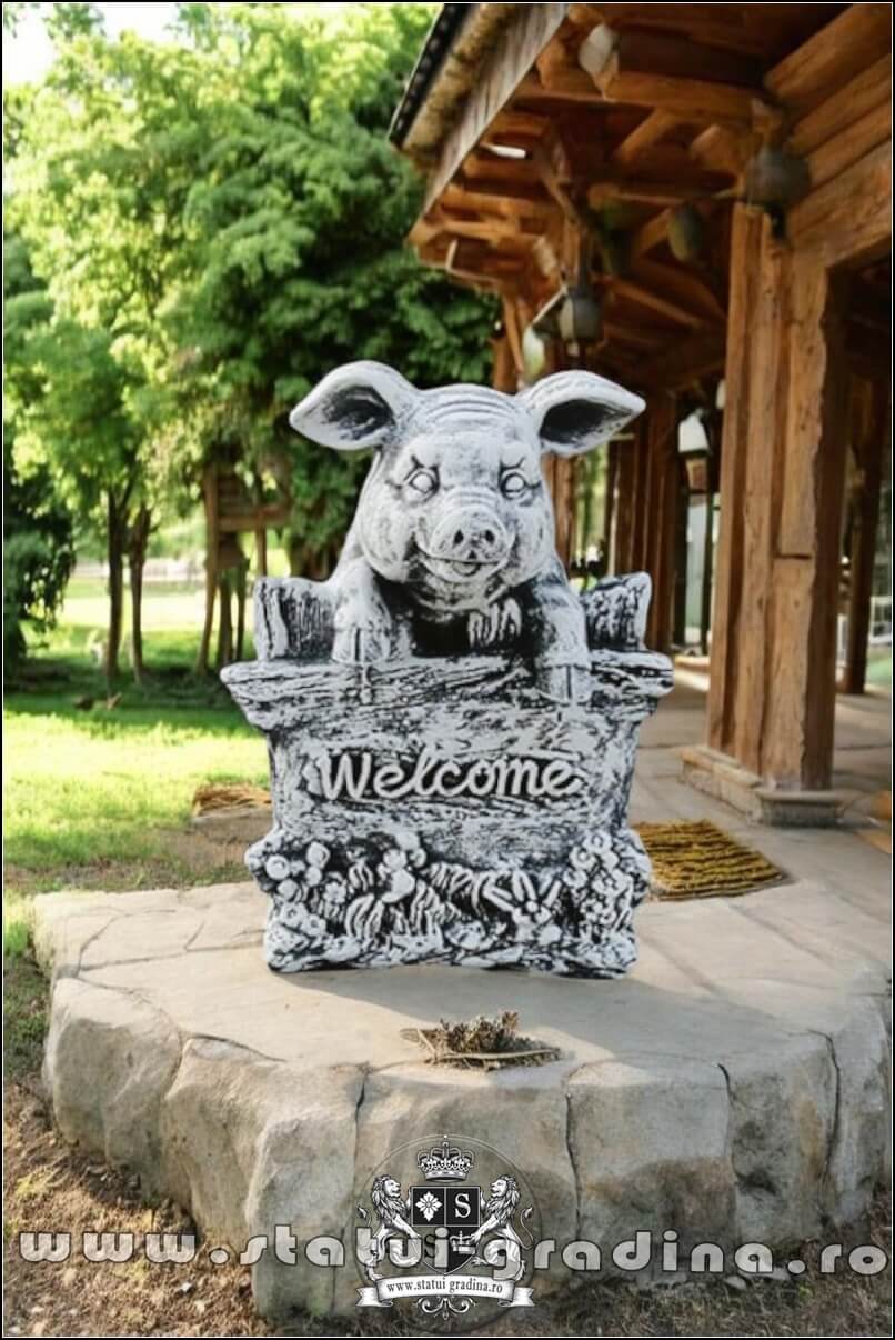 Statuetă porc mistrete, gri patinat, model S80. (1)