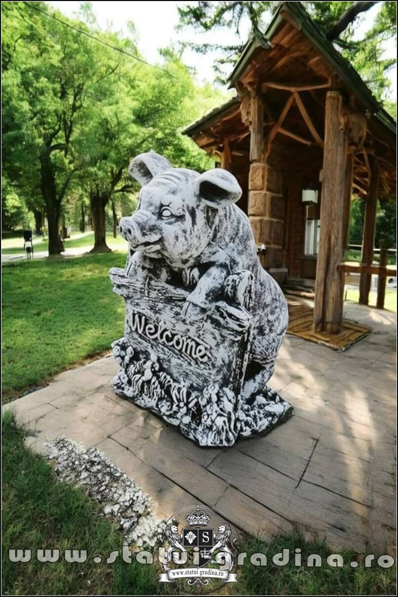 Statuetă porc mistrete, gri patinat, model S80. (2)