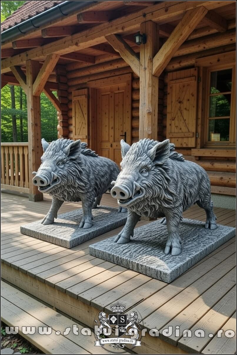 Statuetă porc mistrete, gri patinat, model S81. (5)