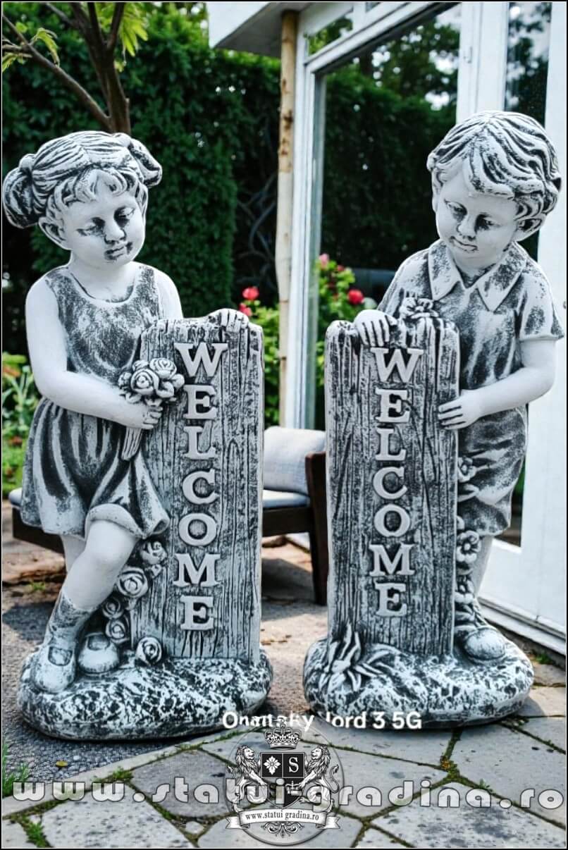 Statuetă set copii welcome, gri antichizat, model S100. (1)