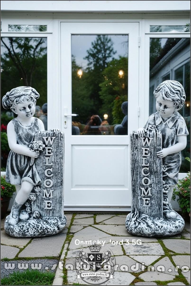 Statuetă set copii welcome, gri antichizat, model S100. (2)