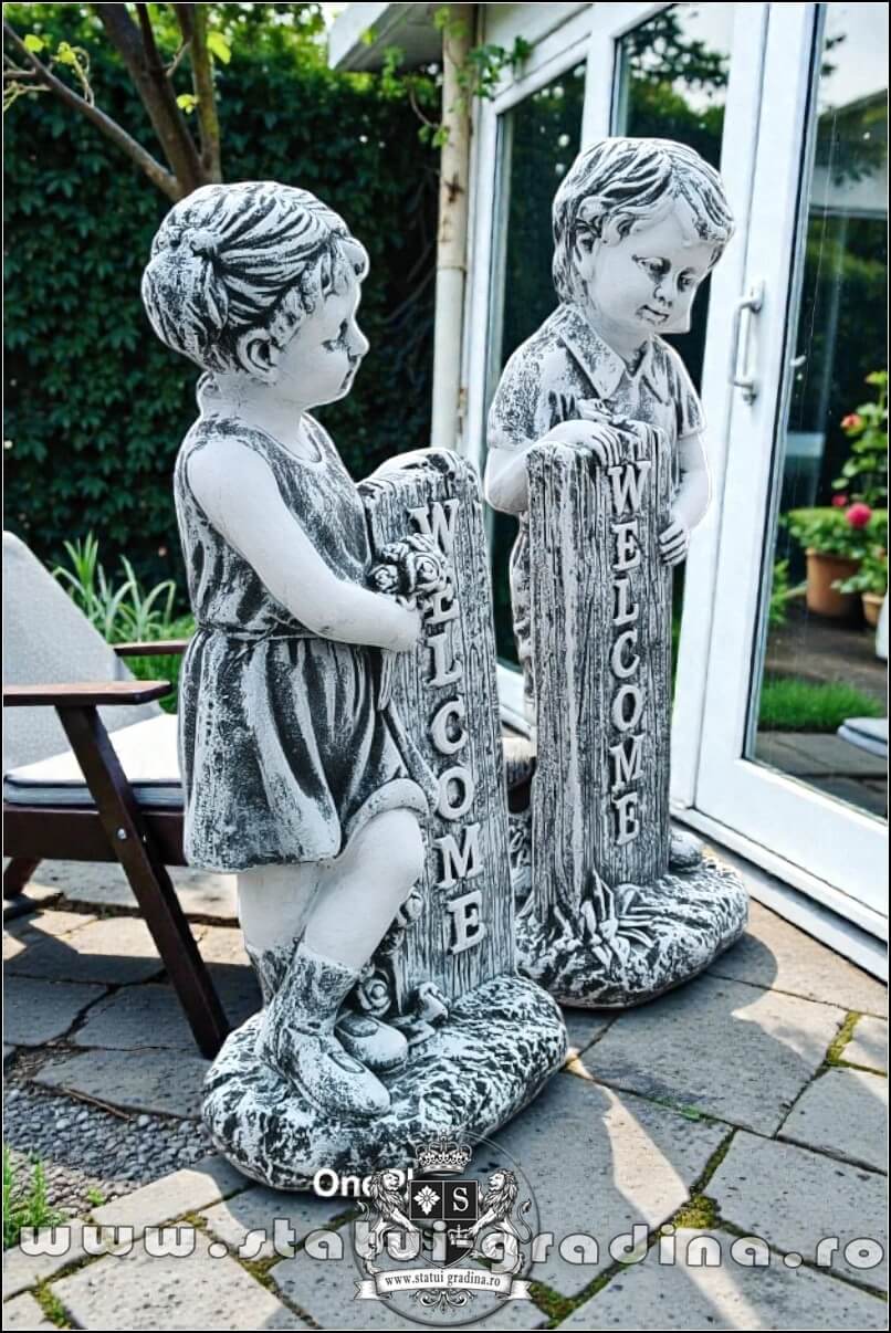 Statuetă set copii welcome, gri antichizat, model S100. (3)