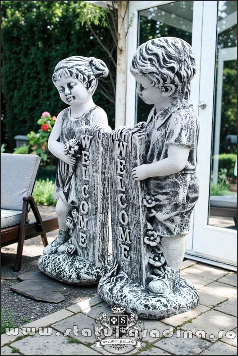 Statuetă set copii welcome, gri antichizat, model S100. (4)