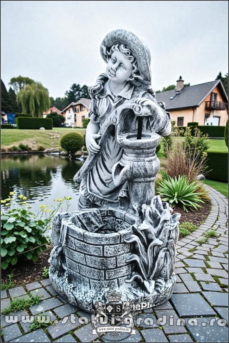 Statuetă țărăncuța la pompă, gri patinat, model S105. (3)