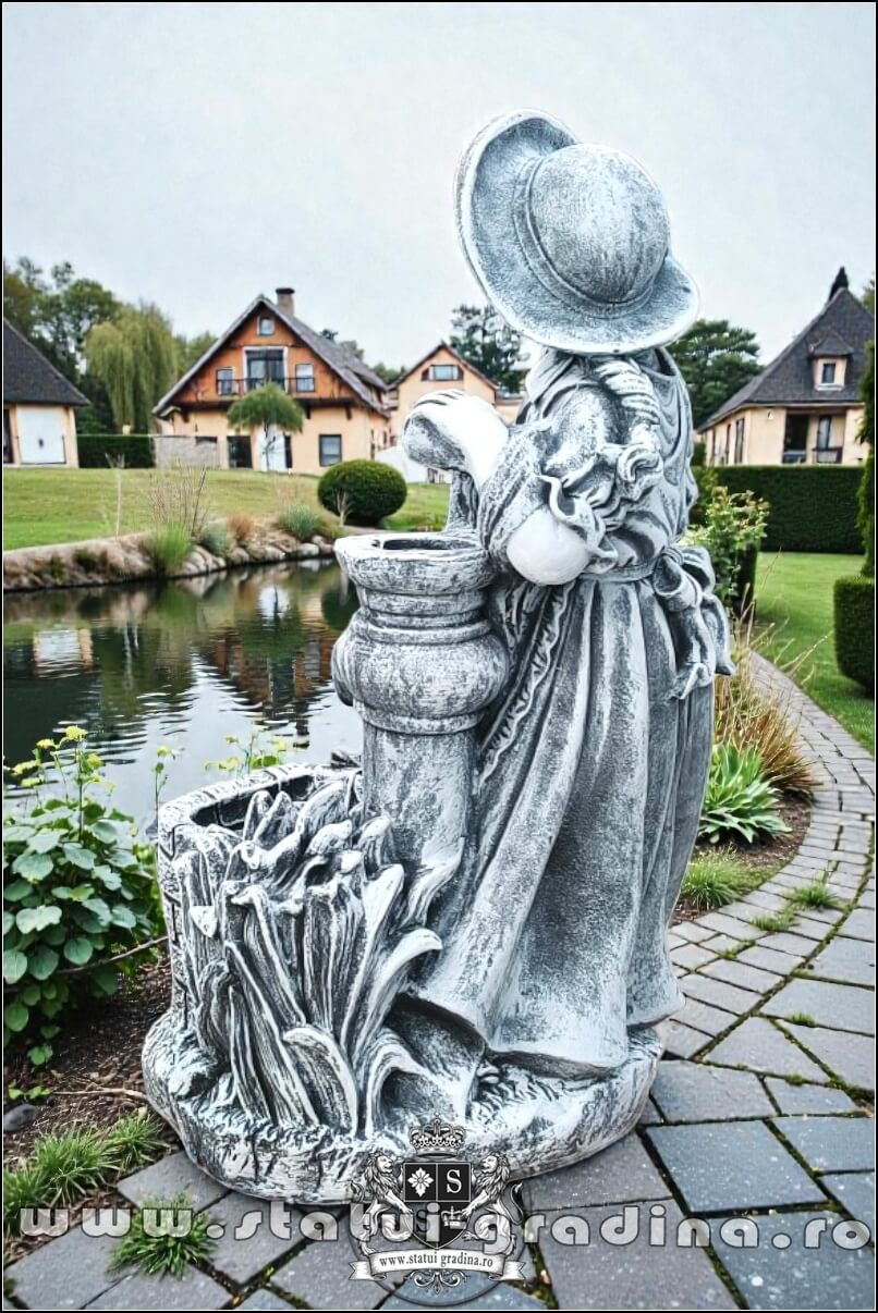 Statuetă țărăncuța la pompă, gri patinat, model S105. (5)