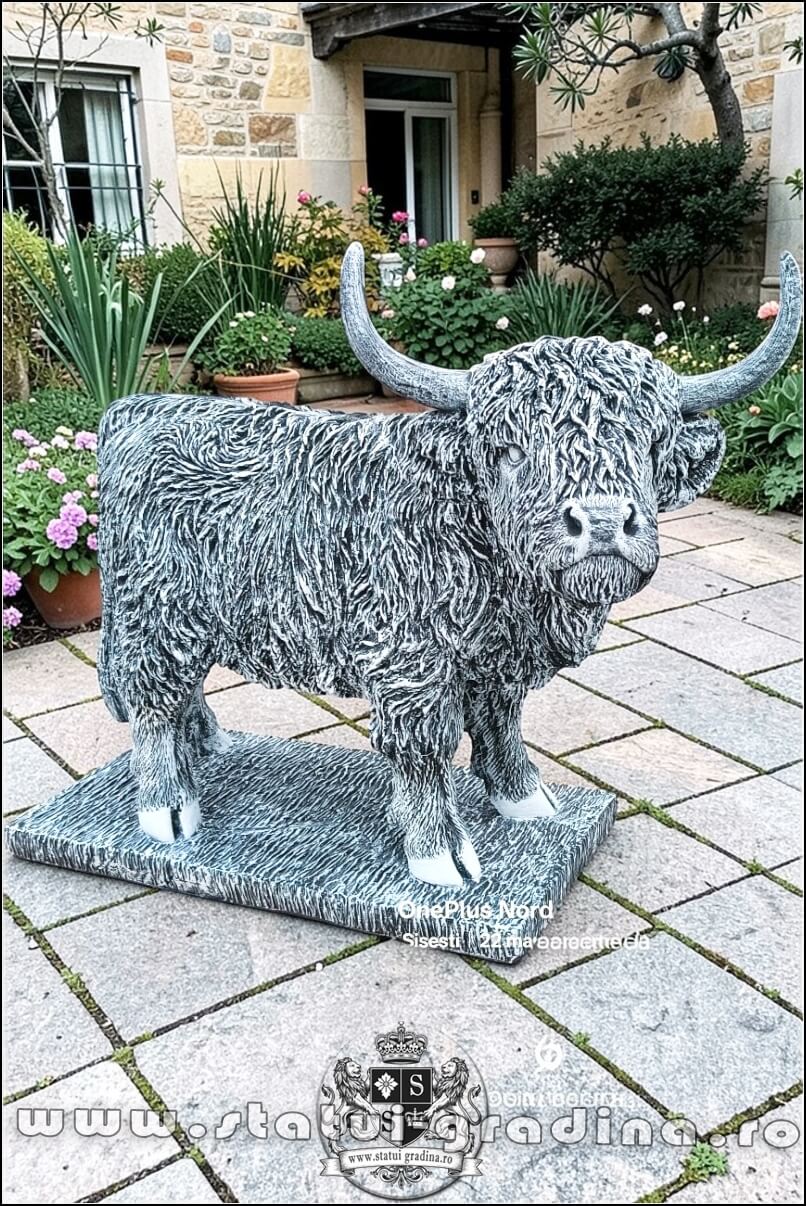 Statuetă văcuță Highland, gri patinat, model S106. (1)