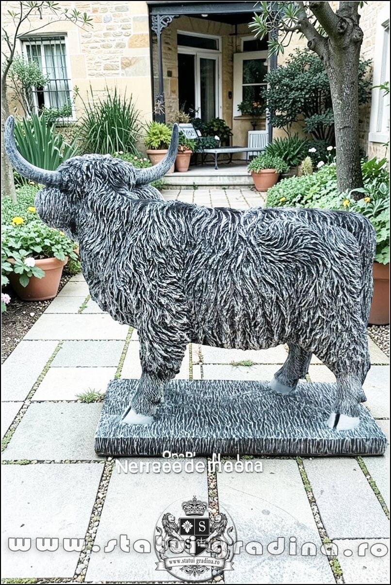 Statuetă văcuță Highland, gri patinat, model S106. (3)