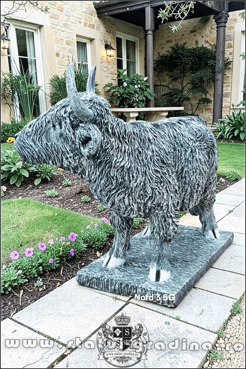 Statuetă văcuță Highland, gri patinat, model S106. (4)