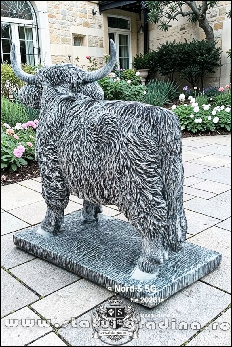 Statuetă văcuță Highland, gri patinat, model S106. (5)