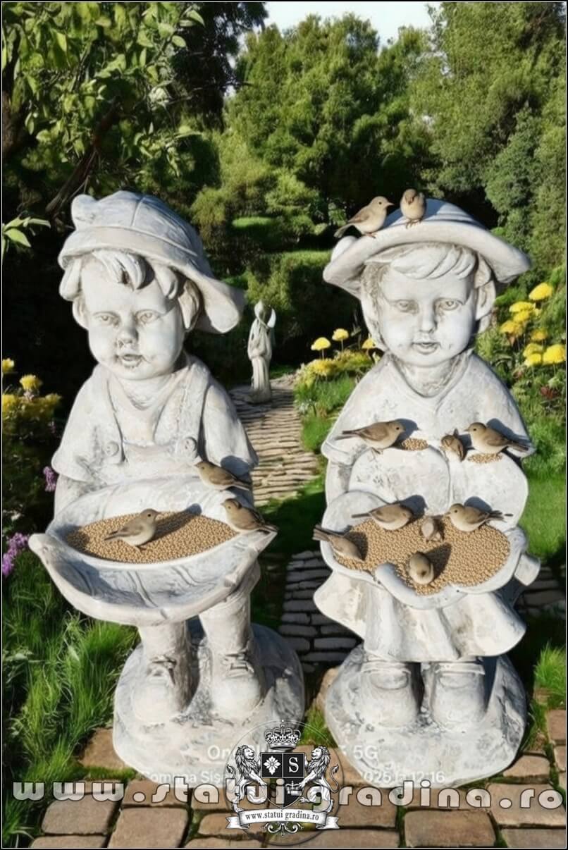 Statuete hrănitoare de păsări, gri antichizat, model S111. (1)